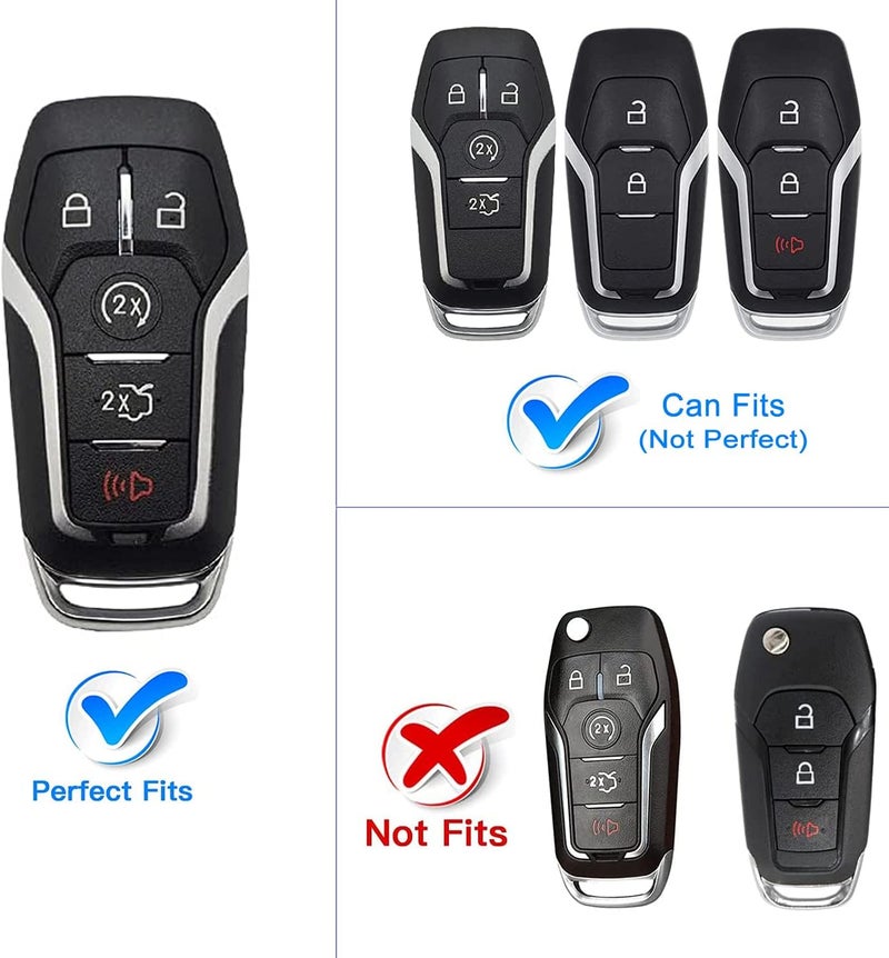 Cacacar for Ford Key Fob Cover with Keychain, Premium Soft TPU Full Protection Key Fob Case for Ford Fusion Mustang F150 Edge Explorer Lincoln MKZ MKC MKX Smart Remote Key Protector (Size B-Black) - Image 2